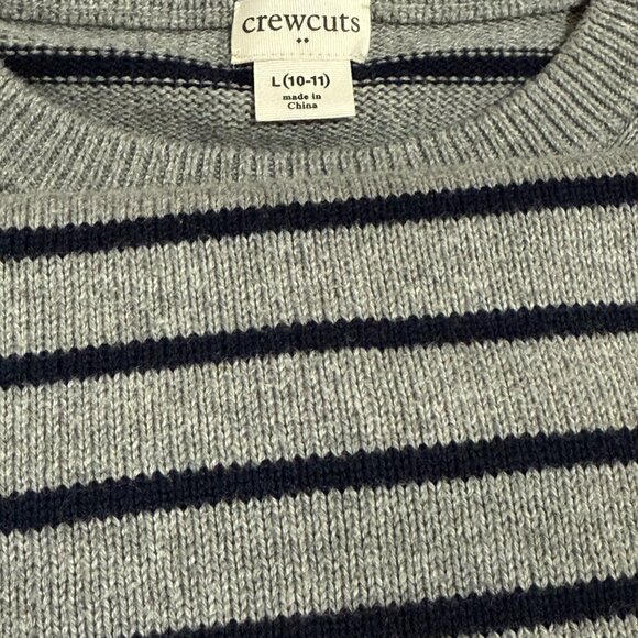 J.CREW Crewcuts Elbow-Patch Crewneck Sweater, Grey Navy Stripes - Boys L (10-11) - Picture 7 of 7